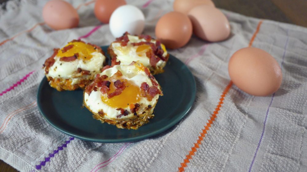 Eggs and Bacon in Sweet Potato Cups