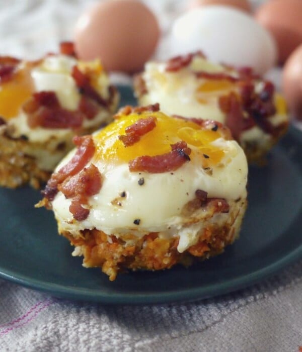 Eggs and Bacon in Sweet Potato Cups