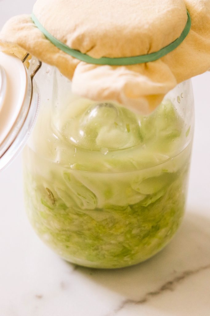 Homemade Sauerkraut fermenting in a jar