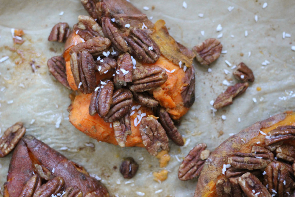 Candied Pecan Loaded Sweet Potatoes