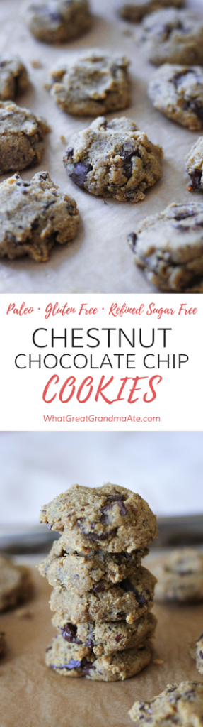 Paleo, Gluten Free Chestnut Chocolate Chip Cookies. They are the perfect holiday cookies!