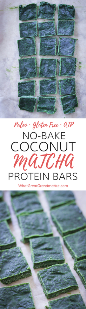 AIP Paleo No Bake Matcha Protein Bars