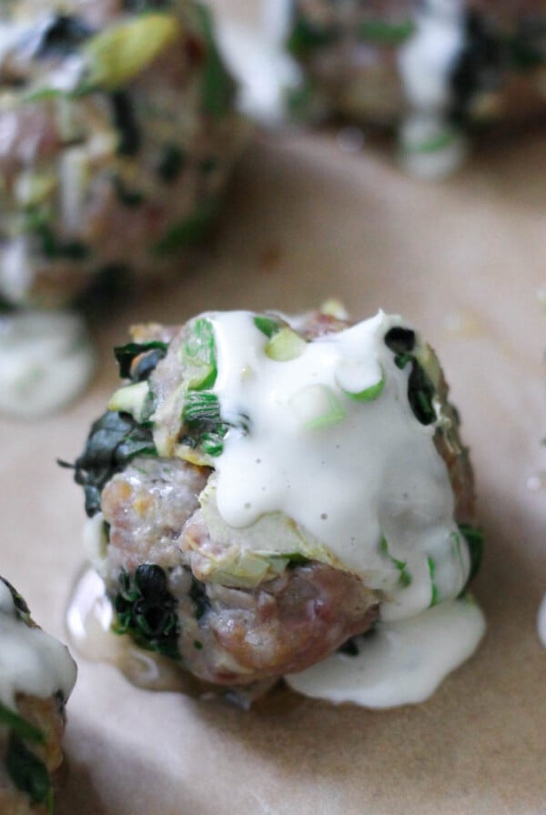 Paleo Gluten Free Whole 30 Spinach Artichoke Meatballs
