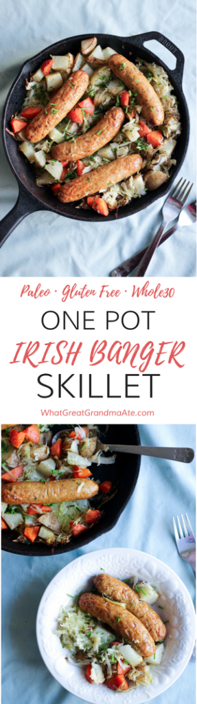 Celebrate St. Patrick's Day with this Paleo Whole30 One Pot Irish Banger Skillet! 