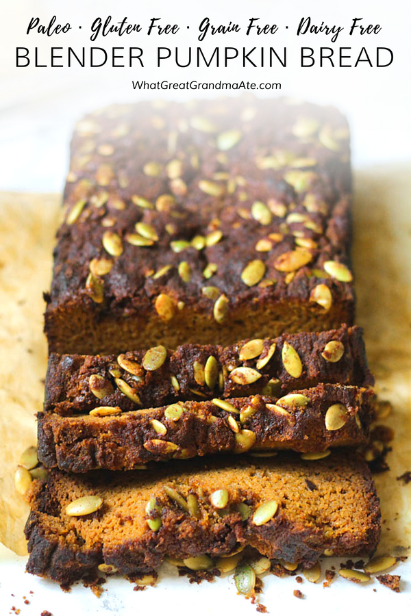 Warm up your belly in the morning with a cup of coffee and this grain free and paleo Blender Pumpkin Bread. So easy to make and so flavorful! #paleo #glutenfree #dairyfree #breakfast #pumpkindessert #fallrecipes #realfood #glutenfreebaking