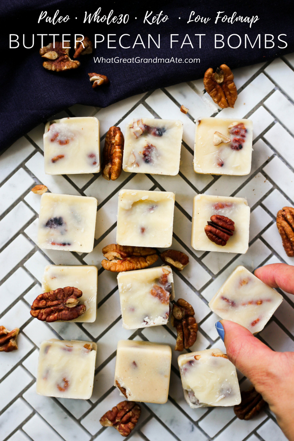 Whether you are #lowcarb or #keto, these Paleo Butter Pecan Fat Bombs are a delicious snack filled with healthy fats and they are guaranteed to kill your sugar cravings! #glutenfree #paleo #whole30
