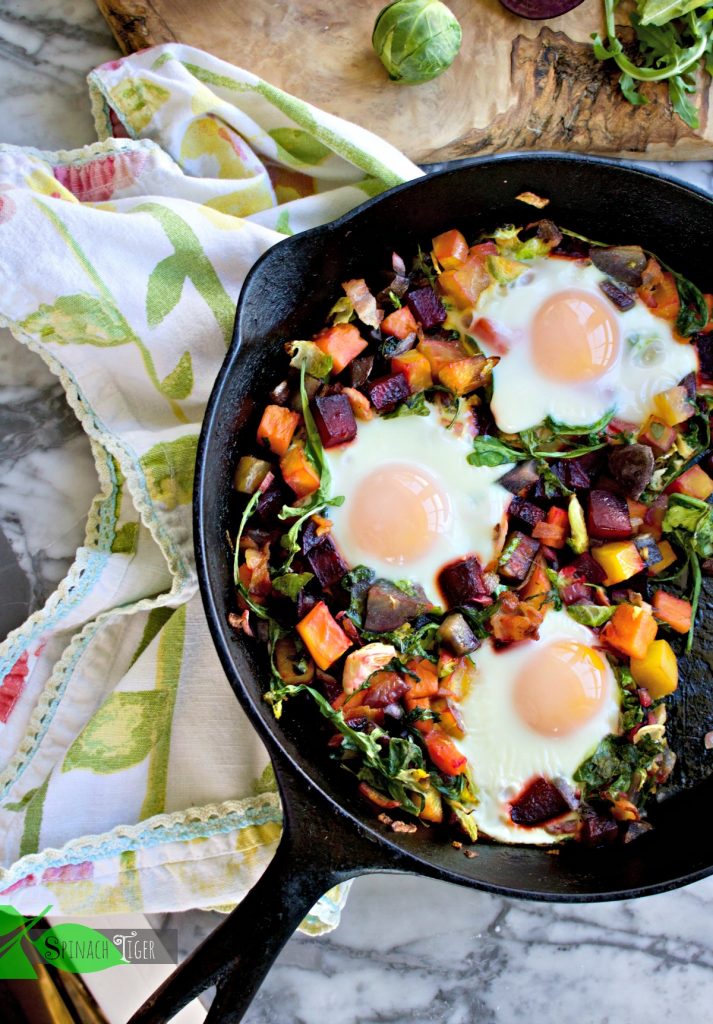 Red Flannel Hash with Oven Fried Eggs by Spinach Tiger