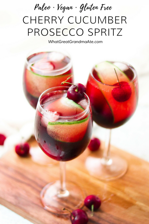 This Cherry Cucumber Prosecco Spritz is a delicious and refreshing cocktail that will cool you down instantly in the summertime! #ad #RiondoProsecco #ItalianForsummer #nationalproseccoday #cocktail #summerrecipe #paleo #vegan #glutenfree #dairyfree #summercocktail