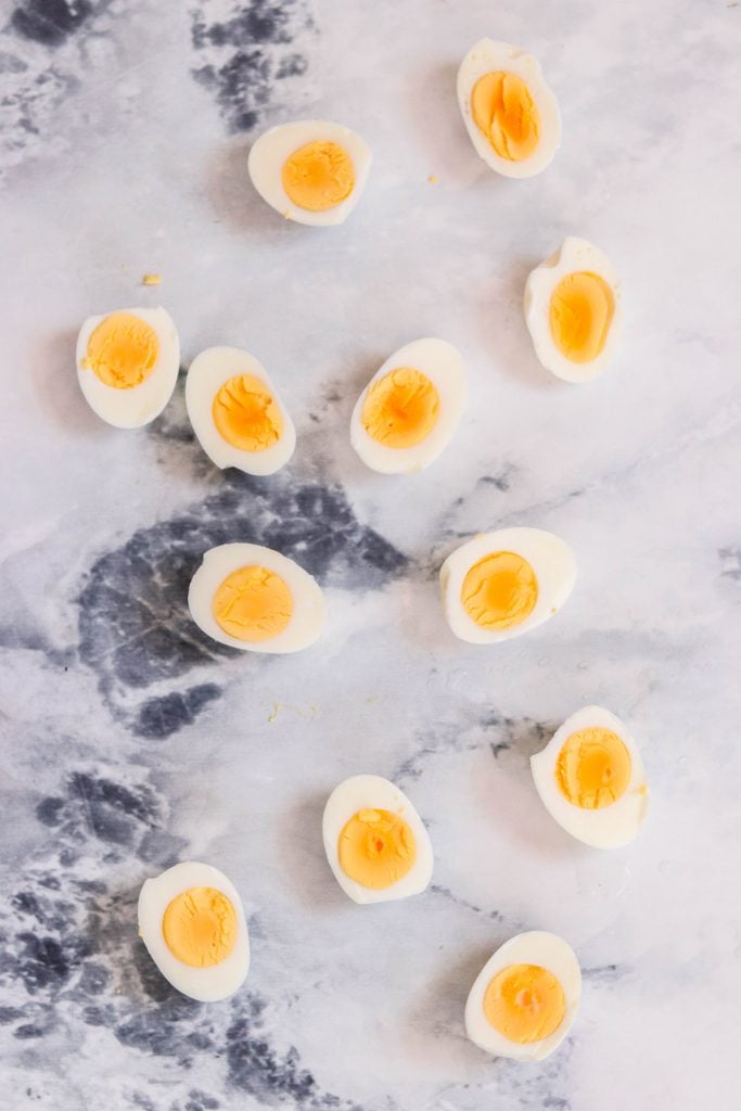 boiled eggs sliced in half 