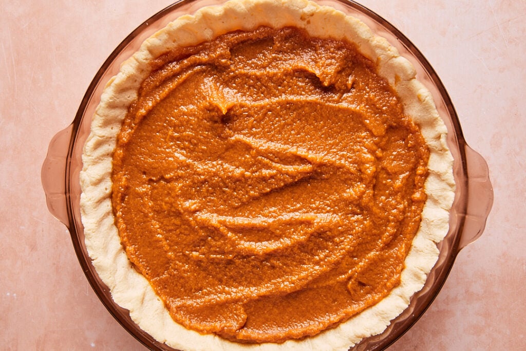 Pumpkin pie layer in a pie shell