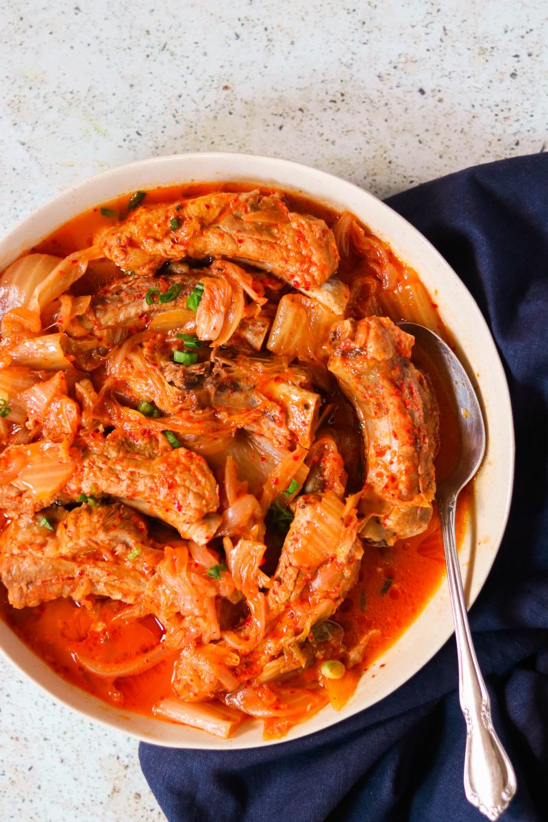 kimchi braised whole30 pork ribs