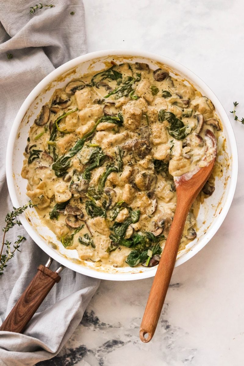 Paleo Cauliflower Gnocchi with Spinach and Mushrooms