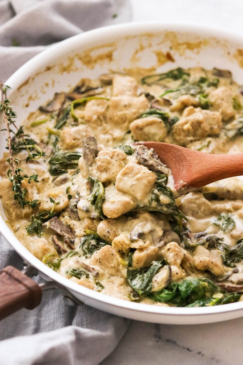 Paleo Cauliflower Gnocchi with Spinach and Mushrooms