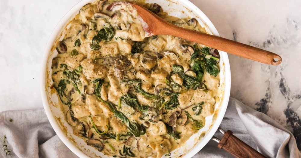 Paleo Cauliflower Gnocchi with Spinach and Mushrooms What Great