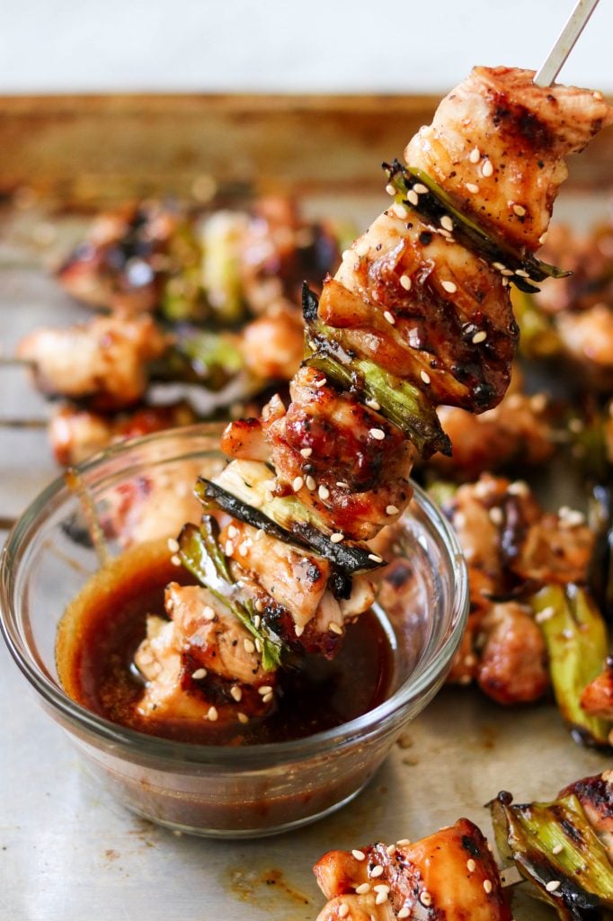 paleo chicken yakitori dipped in sauce