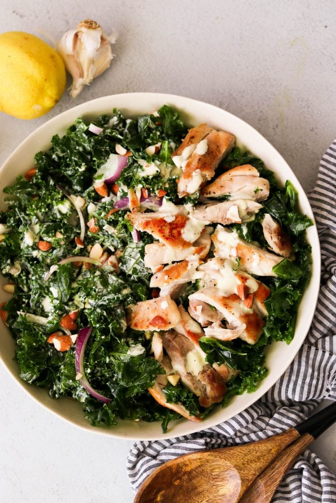 Whole30 Kale Chicken Caesar Salad + The Best Whole30 Caesar Dressing ...