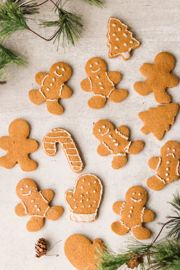 Nut free gingerbread cookies, iced