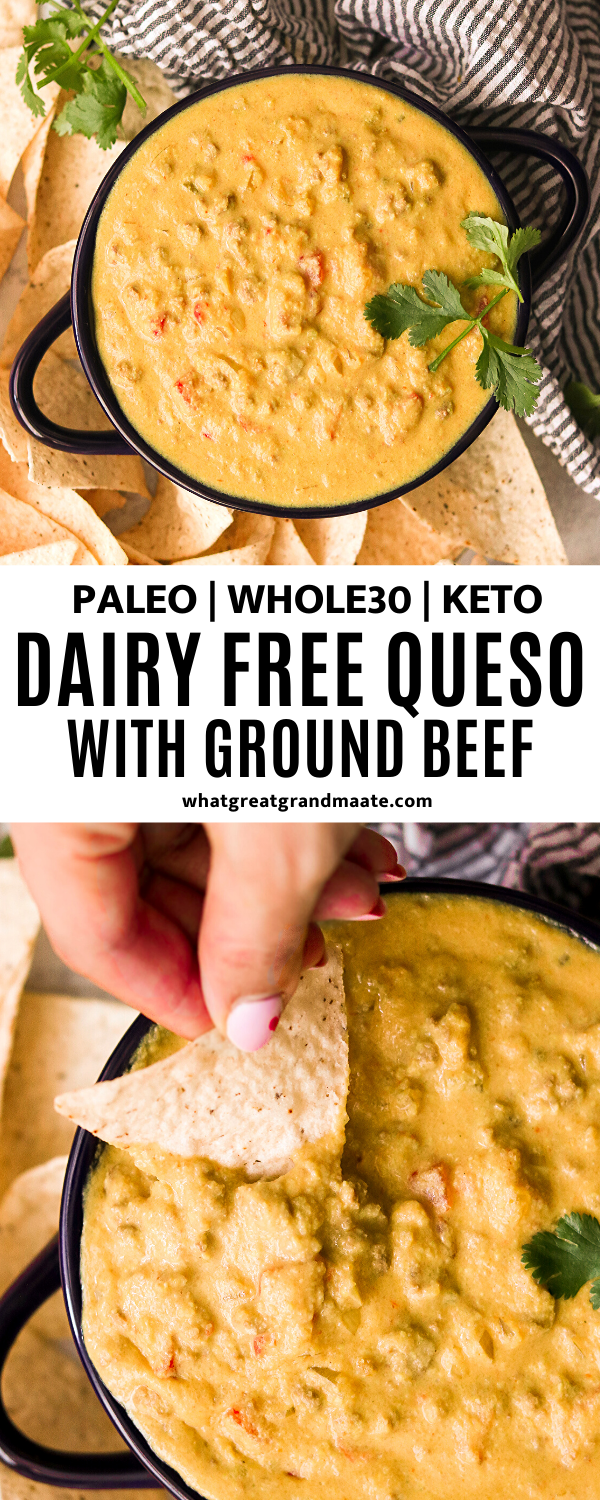 Dairy Free Queso Dip with Ground Beef (Paleo, Whole30, Keto) What