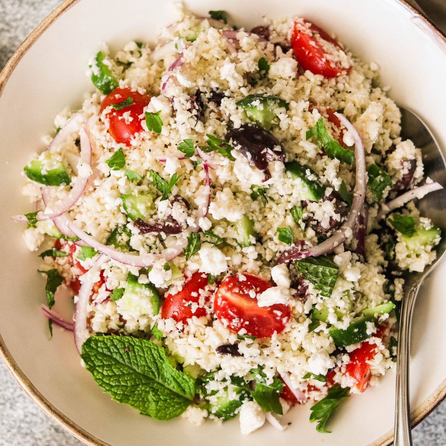 Mediterranean Cauliflower Couscous Salad (Paleo, Whole30, Keto, Vegan