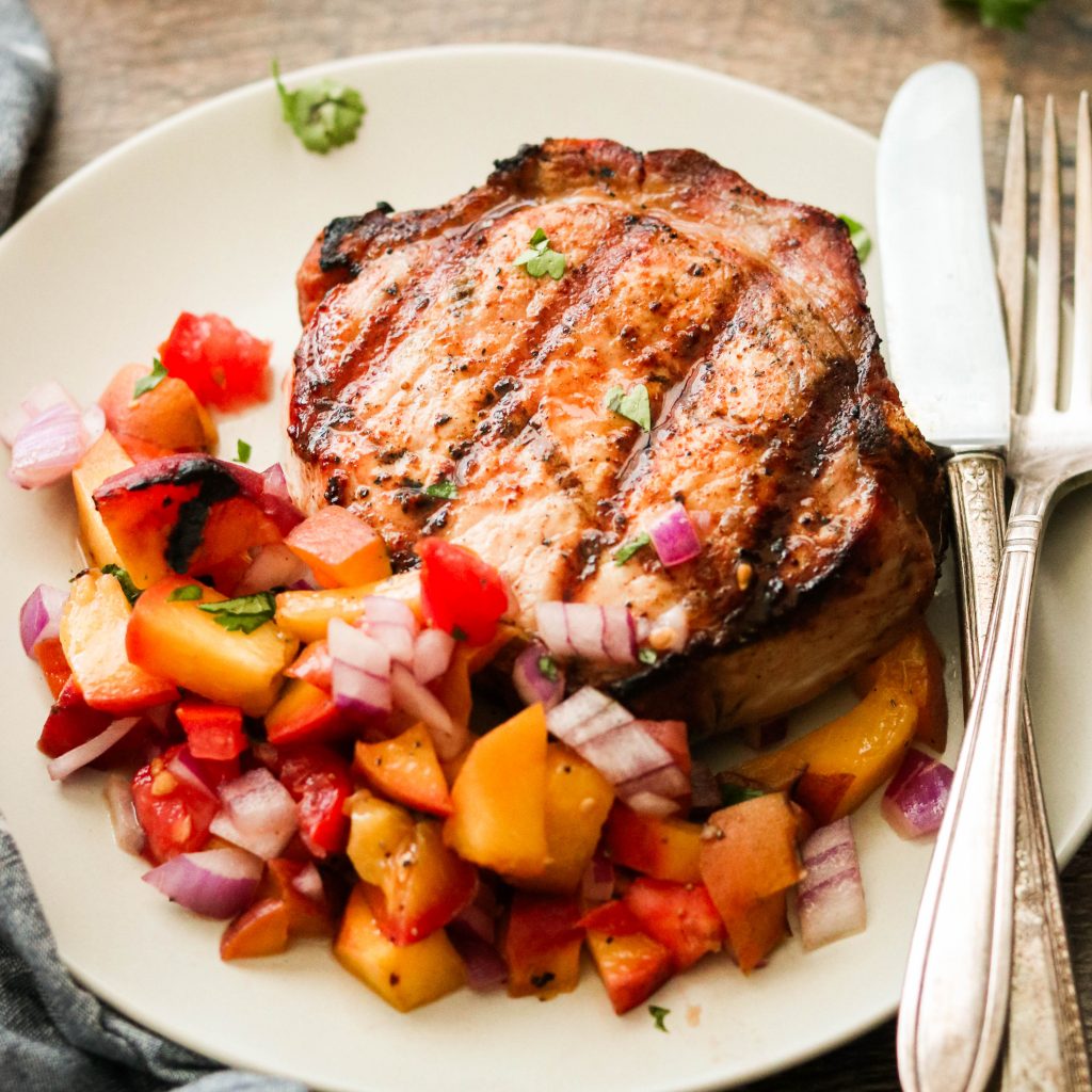 Easy Paleo Pork Chops with Grilled Peach Salsa (Whole30, Low Carb