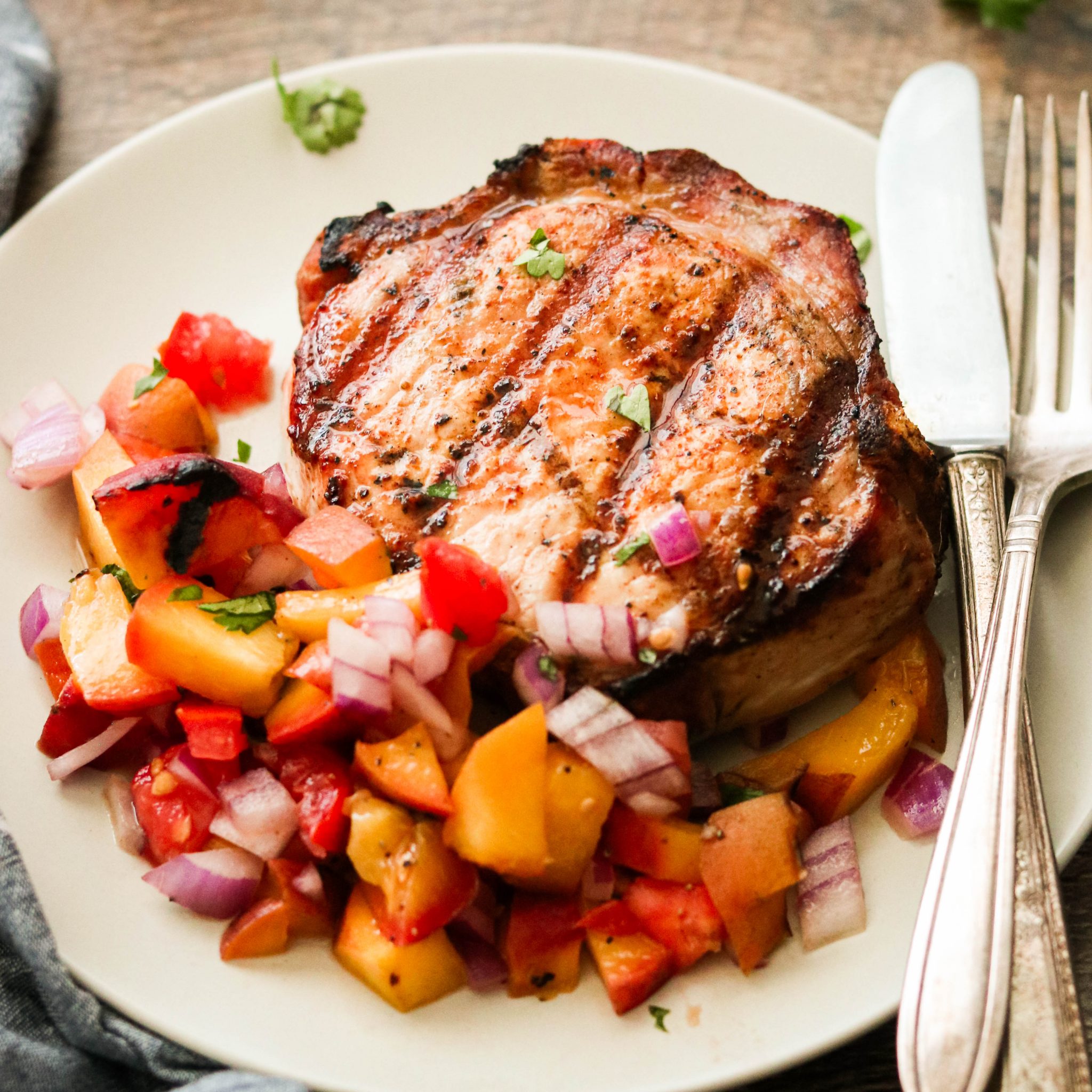 Easy Paleo Pork Chops with Grilled Peach Salsa (Whole30, Low Carb