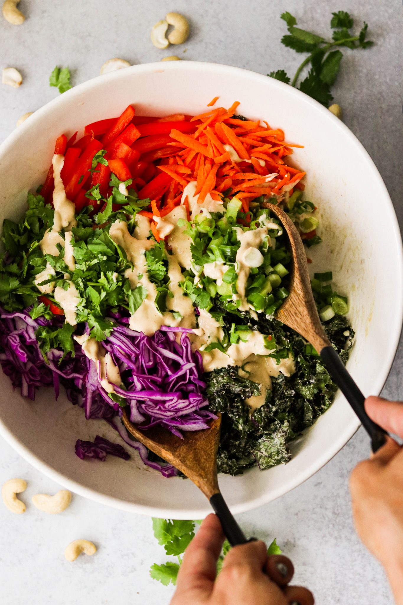 Thai Kale Salad with Cashew Dressing (Paleo, Whole30, Vegan) What