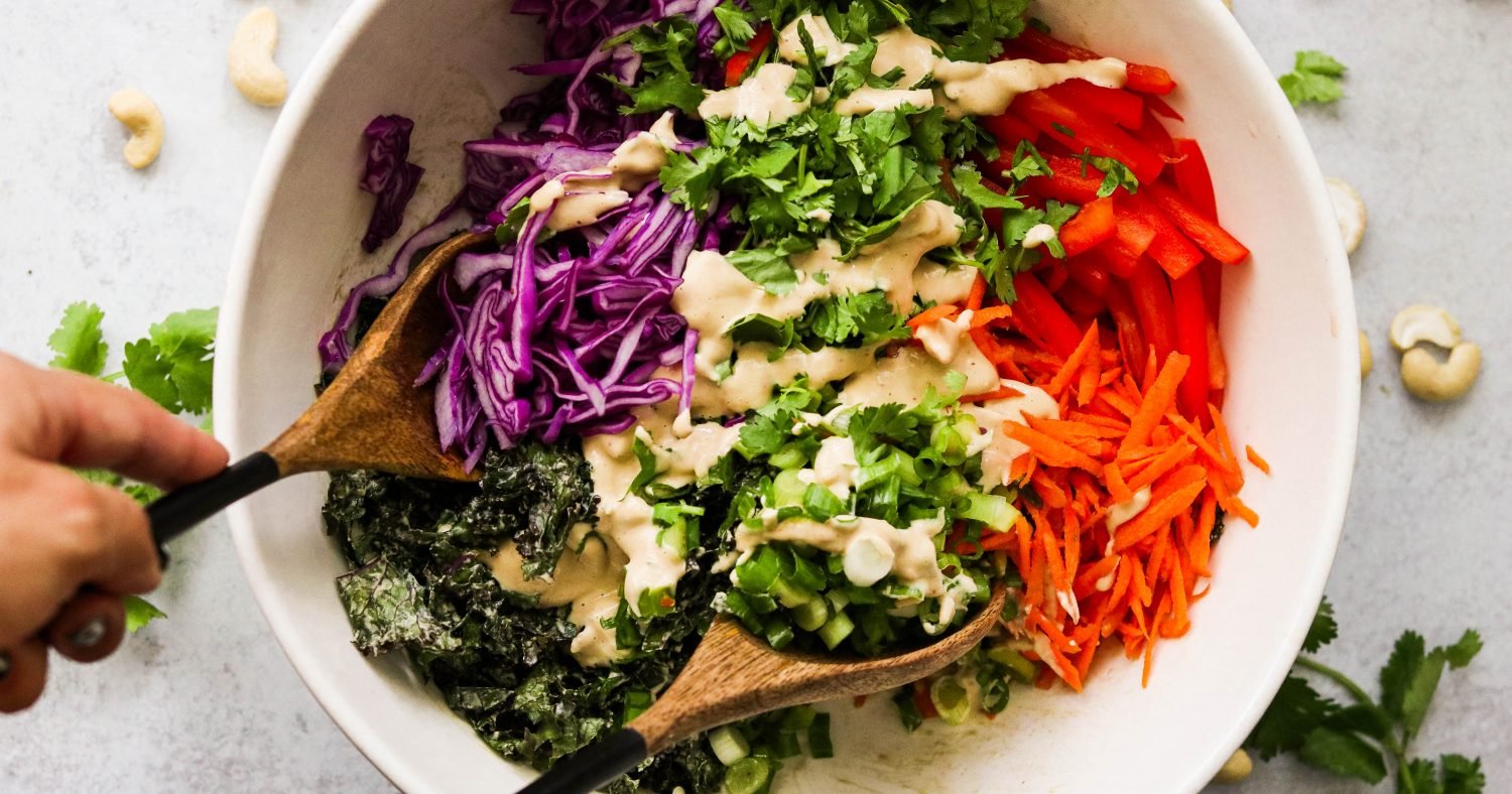 Thai Kale Salad with Cashew Dressing (Paleo, Whole30, Vegan) What
