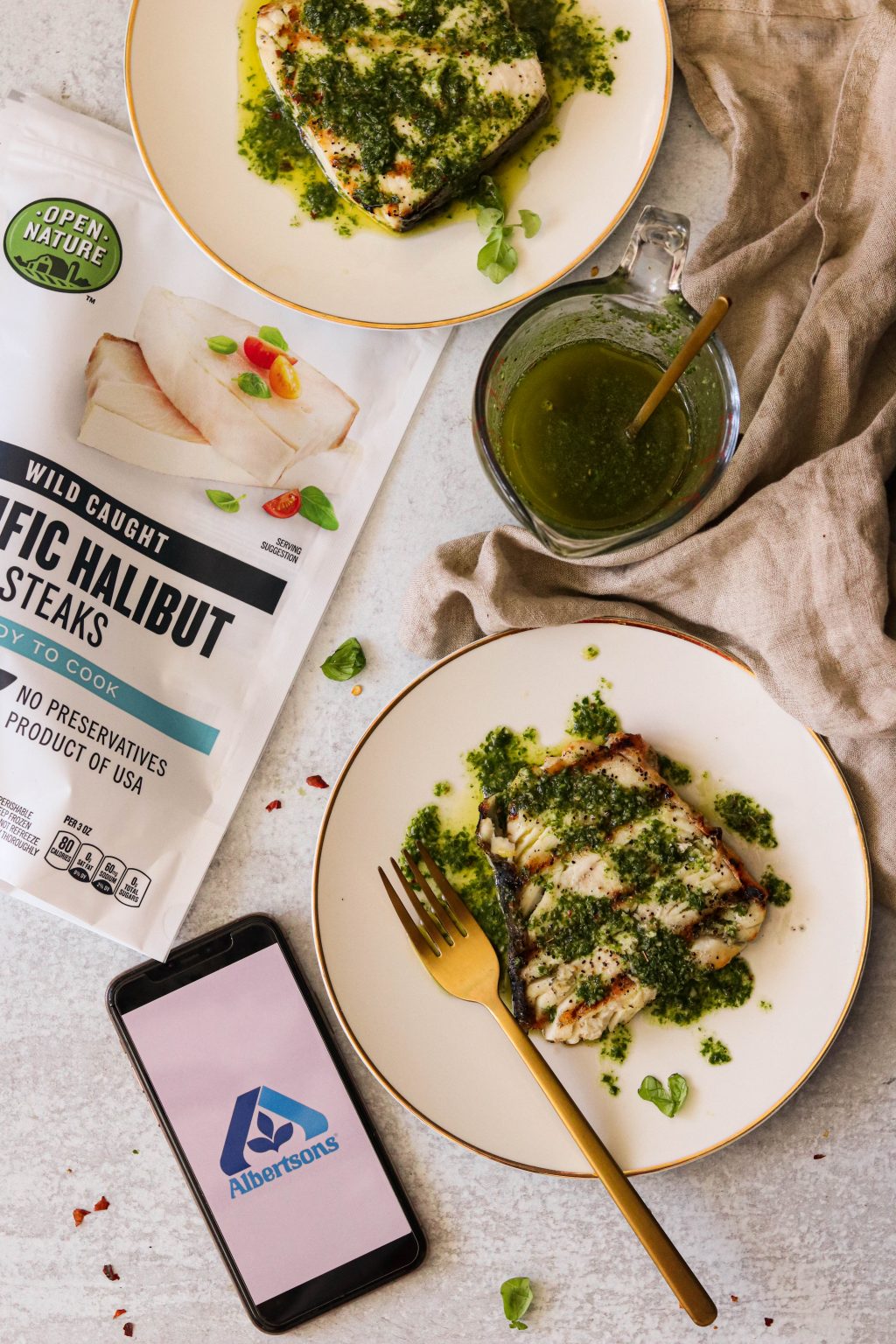Grilled Keto Halibut Steaks with Basil Chimichurri Sauce (Paleo