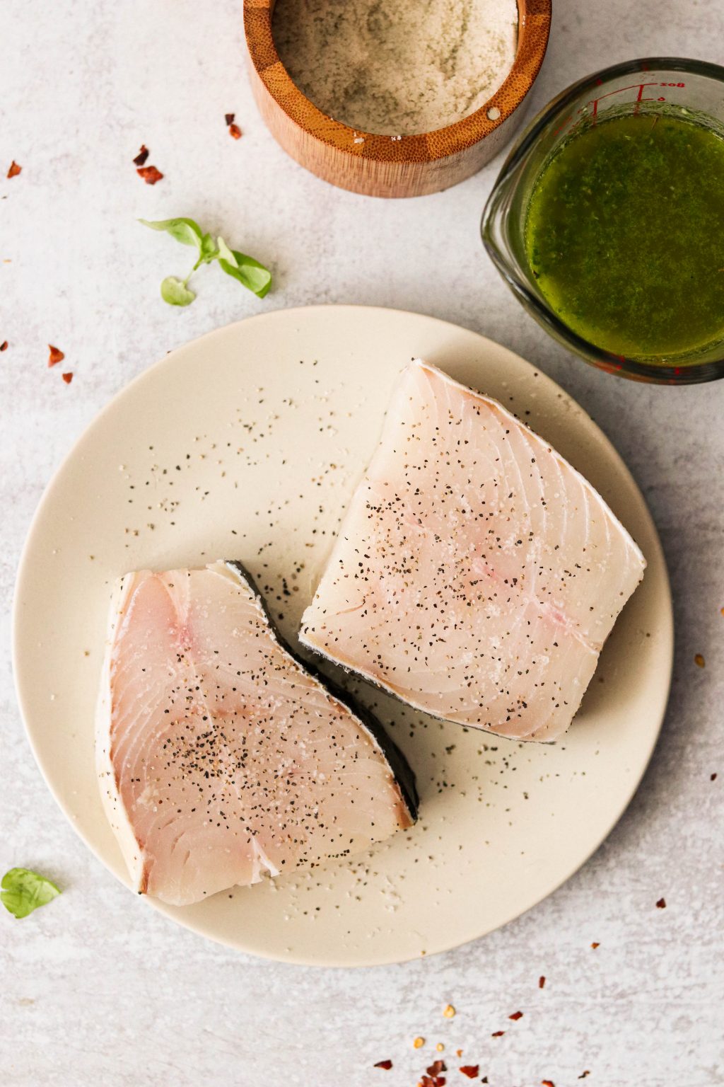 Grilled Keto Halibut Steaks with Basil Chimichurri Sauce (Paleo