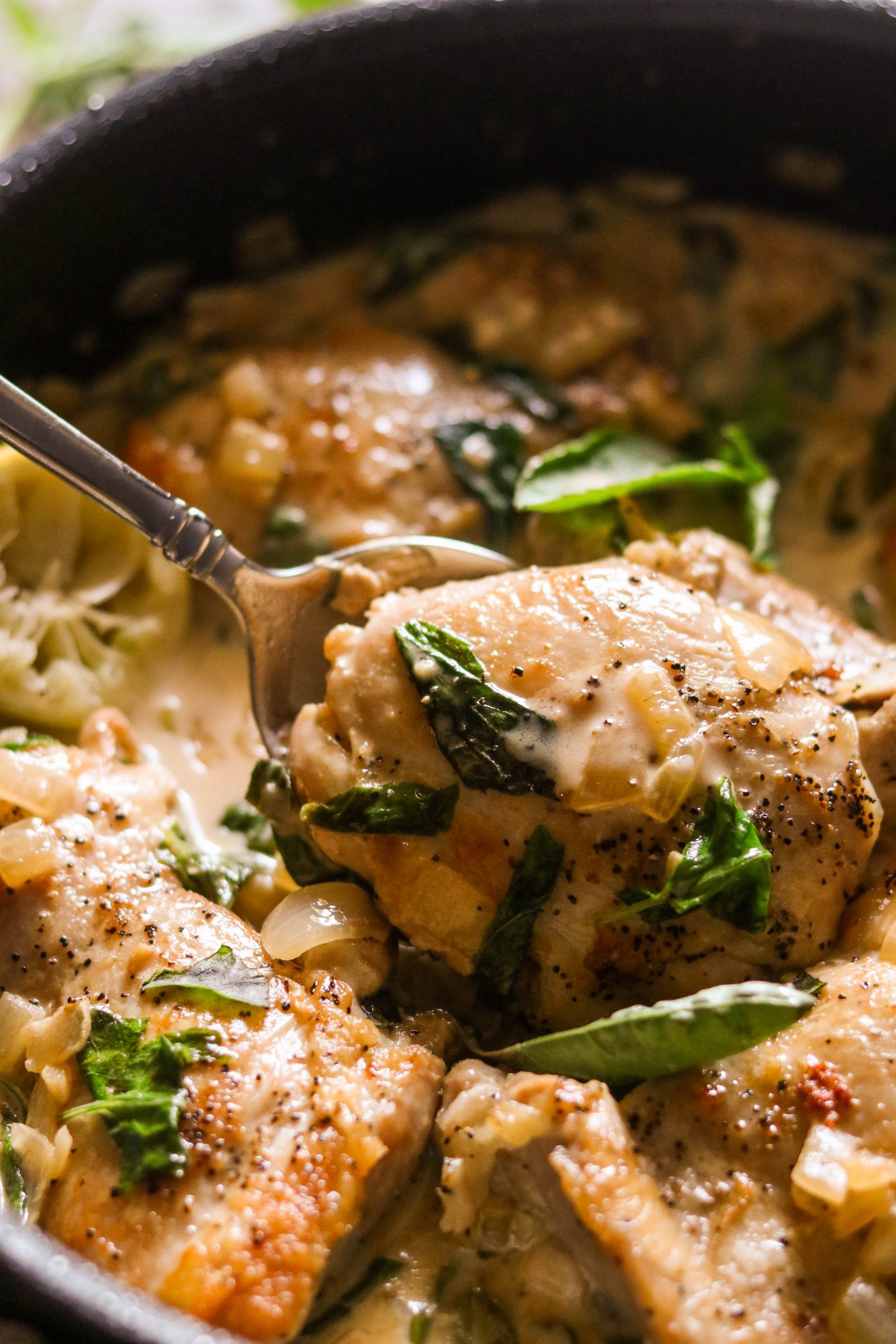 Creamy Skillet Chicken with Garlic & Basil (Paleo, Whole30, Keto, AIP Option) What Great