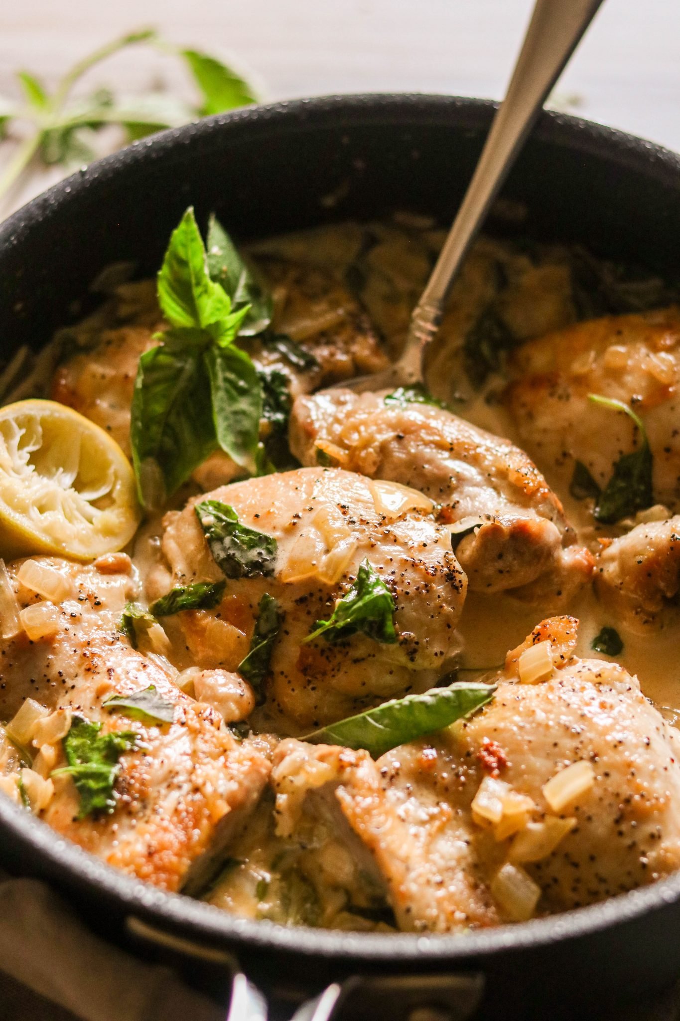 Creamy Skillet Chicken with Garlic & Basil (Paleo, Whole30, Keto, AIP