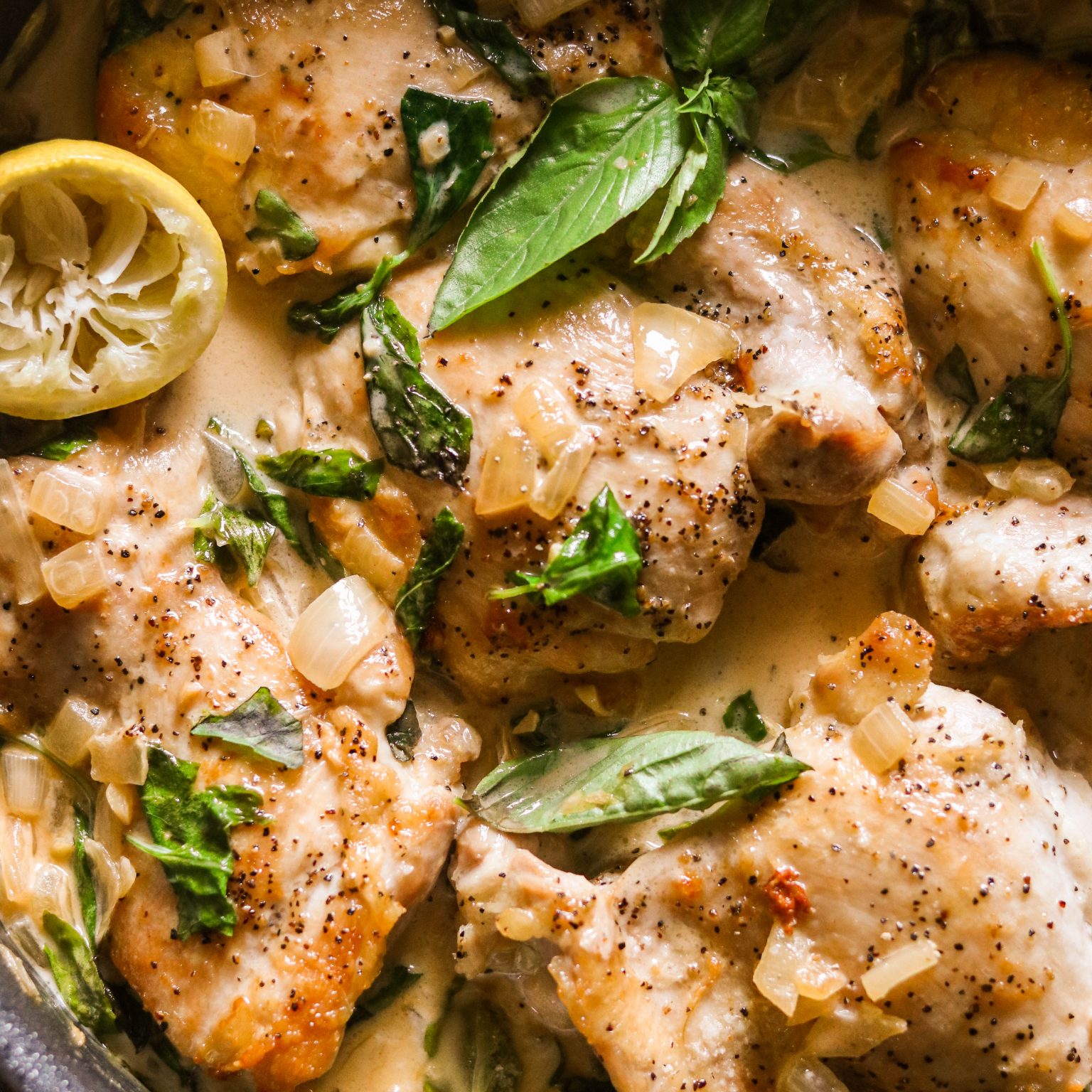 Creamy Skillet Chicken with Garlic & Basil (Paleo, Whole30, Keto, AIP