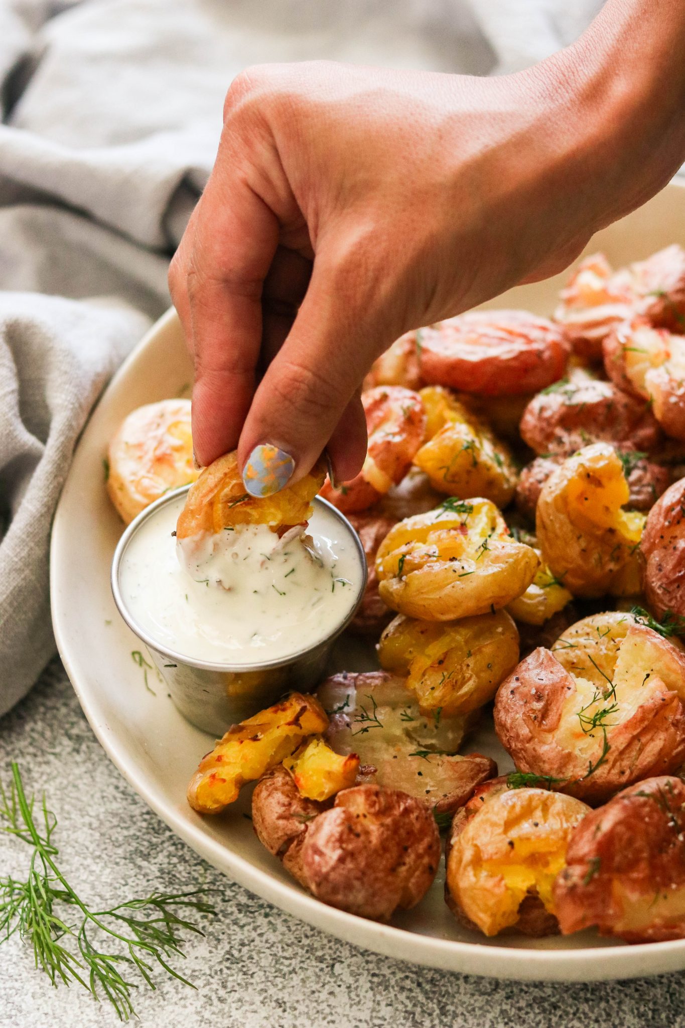 Crispy Dill Pickle Air Fryer Smashed Potatoes (Whole30) Includes Oven
