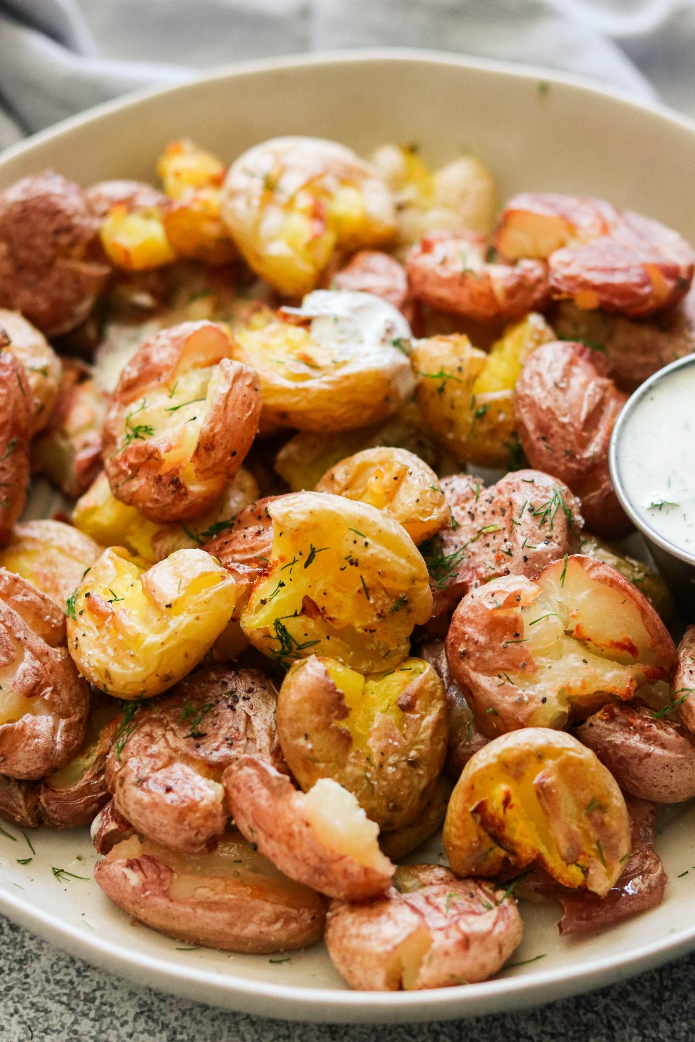 Crispy Dill Pickle Air Fryer Smashed Potatoes (Whole30) Includes Oven