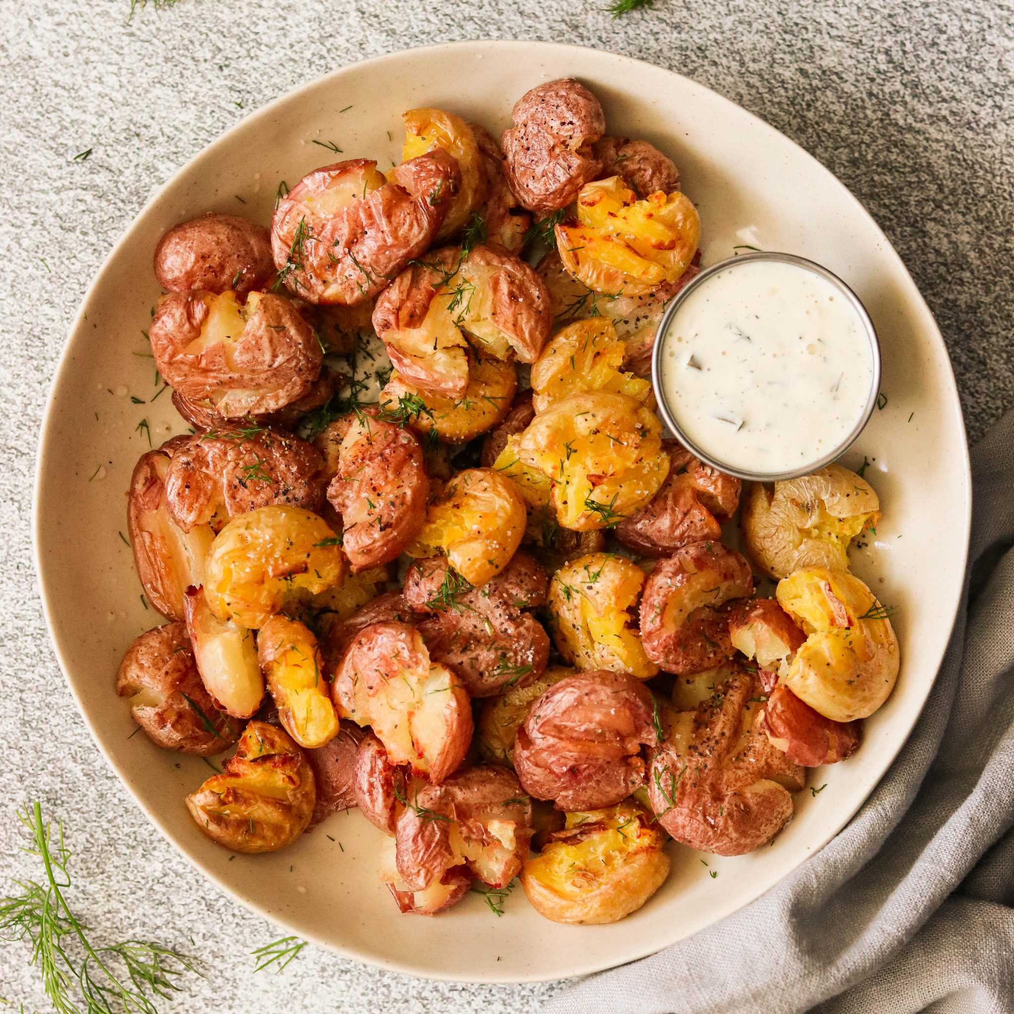 Crispy Dill Pickle Air Fryer Smashed Potatoes (Whole30) Includes Oven