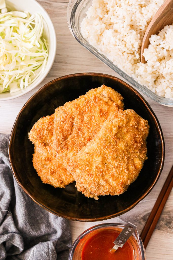 japanese fried pork cutlet stacked in a bowl