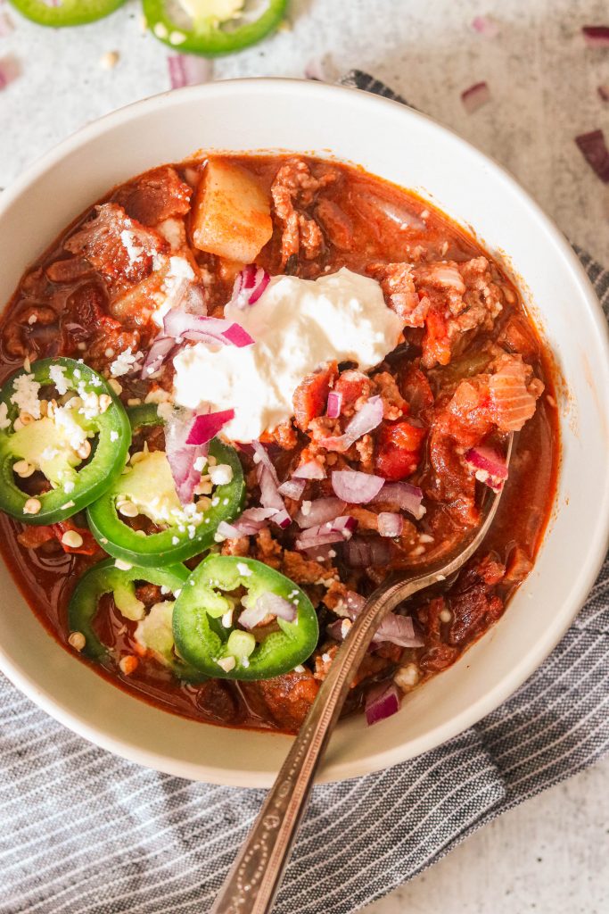 close up view of Mexican ground beef stew