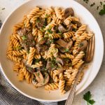 paleo beef stroganoff on a plate served with a fork