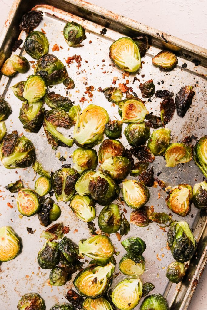 brussel sprouts on a pan roasted
