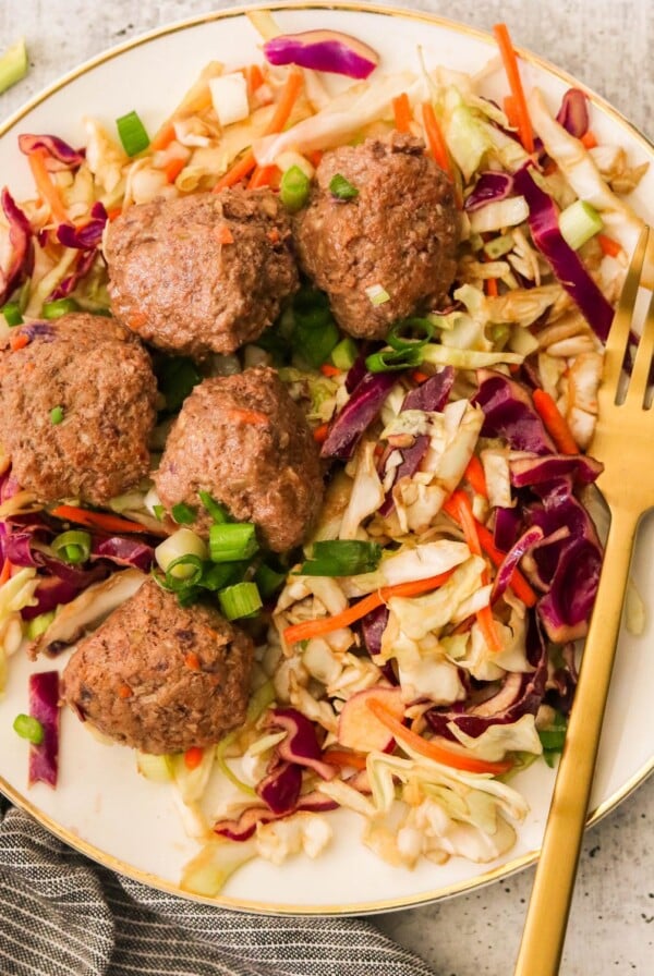 egg roll meatballs with slaw