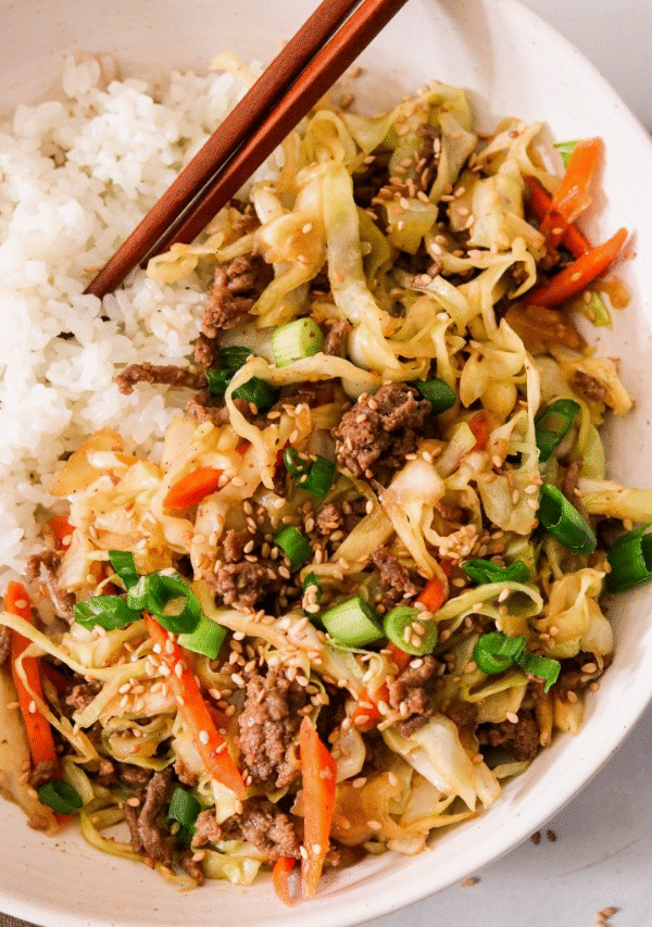 Asian Ground Beef and Cabbage Stir Fry