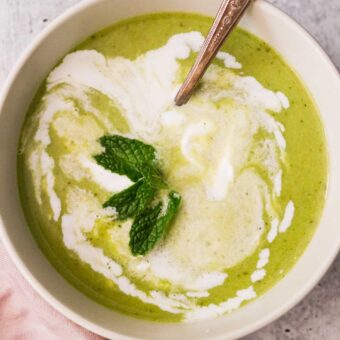 green pea soup in a bowl