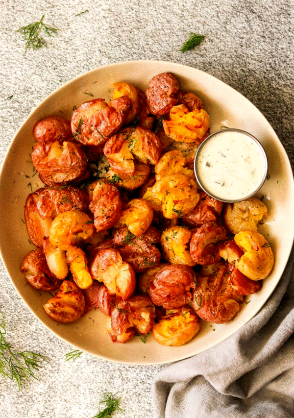Crispy Dill Pickle Air Fryer Smashed Potatoes