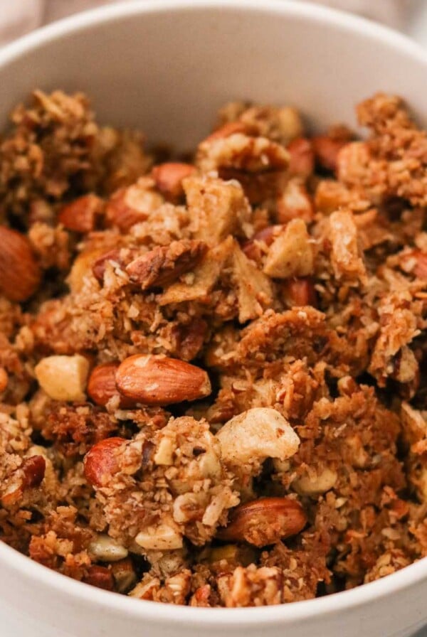 cinnamon apple gluten-free granola in a bowl