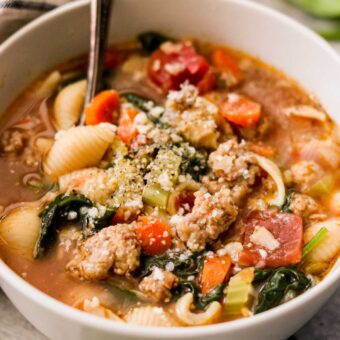 Hearty Italian Sausage Soup (with Spinach and Pasta)