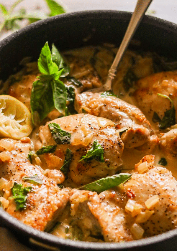 Creamy Skillet Chicken with Garlic & Basil