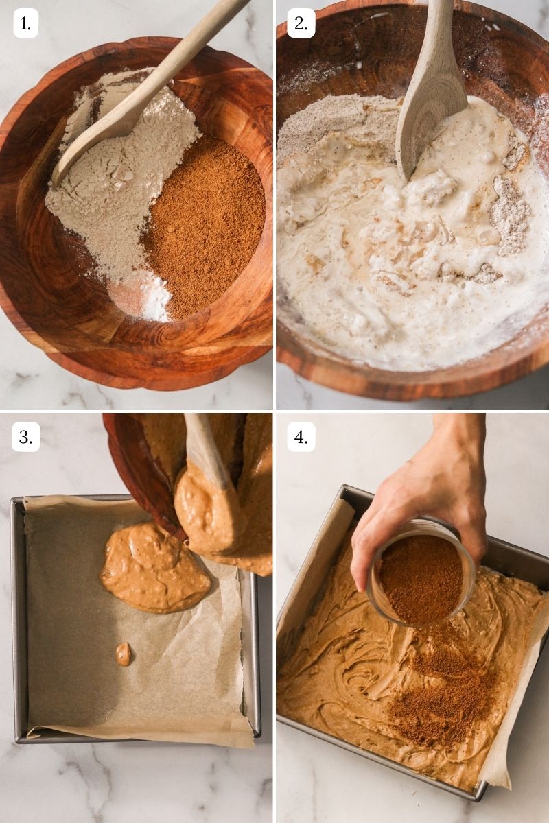 numbered step by step photos showing how make the coffee cake batter