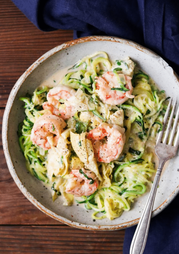 Paleo Shrimp Alfredo with Artichokes Hearts