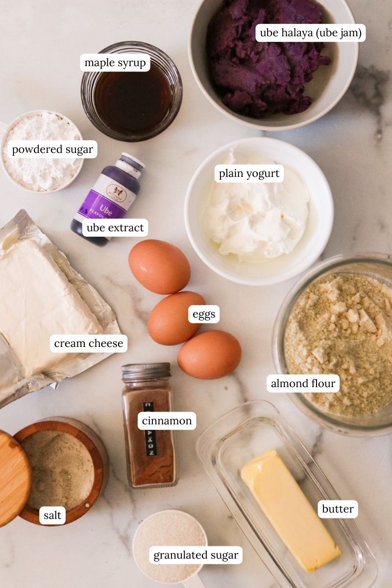 recipe ingredients in small bowls and labeled. 