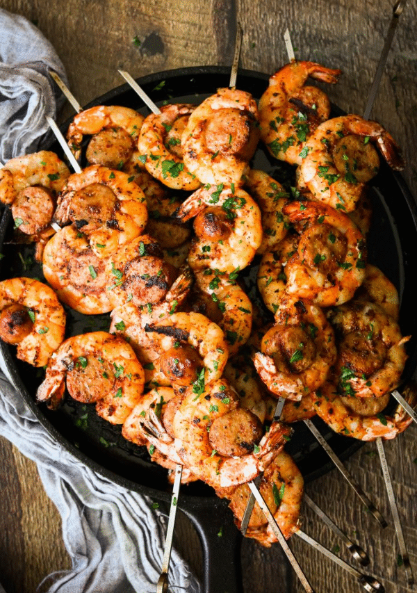 Grilled Cajun Creole Shrimp with Sausage Skewers